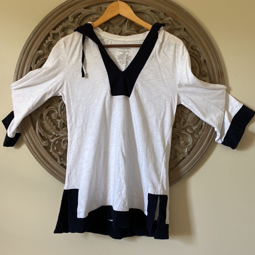 Banana Republic White/Navy Hoodie/coverup size Medium